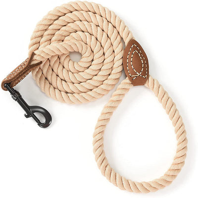 Eco-friendly natural cotton RuffRope leash by Toy Doggie, reinforced with vegan leather and decorated with a nautical anchor charm.