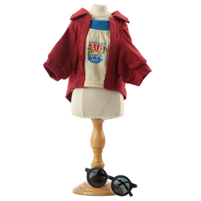 Dog Mannequin wearing Jacobo Morales Dog Costume from Bad Bunny's Debi Tirar Mas Fotos Album on a white background.