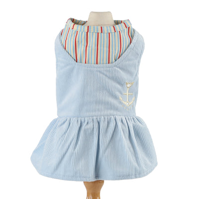 Stylish nautical-themed dog dress by Toy Doggie, crafted from high-quality corduroy and cotton for a breathable and cute outfit.
